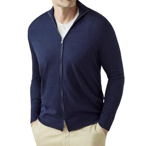 LUCA FALONI Italy Silk Cashmere Cardigan Sweater Small Navy Designer Full Zip
